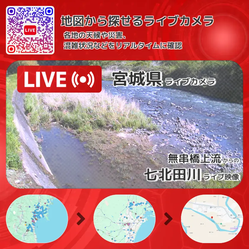 宮城県 「七北田川」ライブ映像(無串橋上流 設置カメラ) ライブカメラ 監視カメラ
