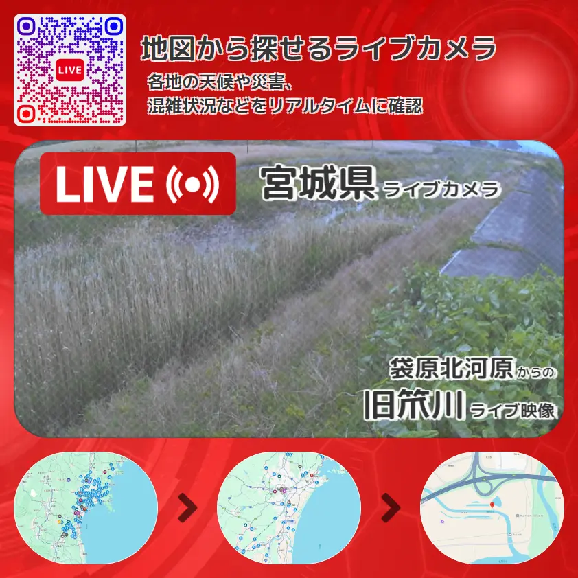 宮城県 「旧笊川」ライブ映像(袋原北河原 設置カメラ) ライブカメラ 監視カメラ