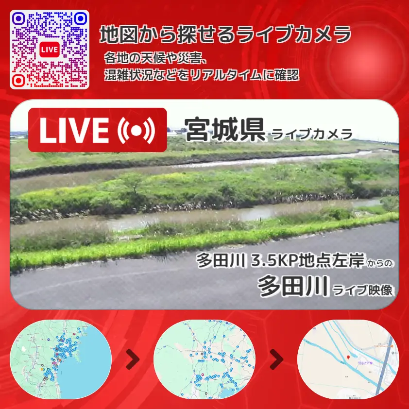 宮城県 「多田川」ライブ映像(多田川 3.5KP地点左岸 設置カメラ) ライブカメラ 監視カメラ