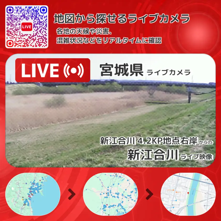 宮城県 「新江合川」ライブ映像(新江合川 4.2KP地点右岸 設置カメラ) ライブカメラ 監視カメラ