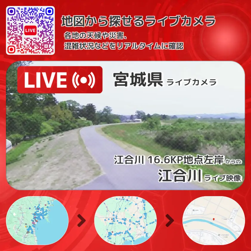 宮城県 「江合川」ライブ映像(江合川 16.6KP地点左岸 設置カメラ) ライブカメラ 監視カメラ