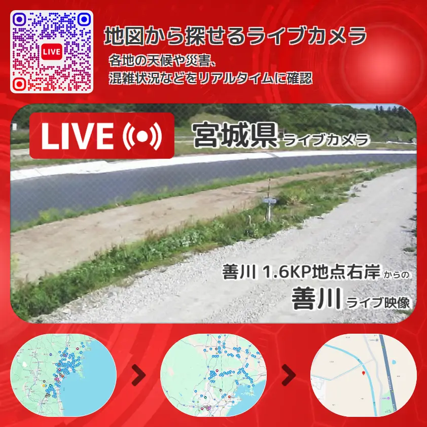 宮城県 「善川」ライブ映像(善川 1.6KP地点右岸 設置カメラ) ライブカメラ 監視カメラ