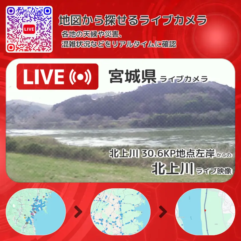 宮城県 「北上川」ライブ映像(北上川 30.6KP地点左岸 設置カメラ) ライブカメラ 監視カメラ