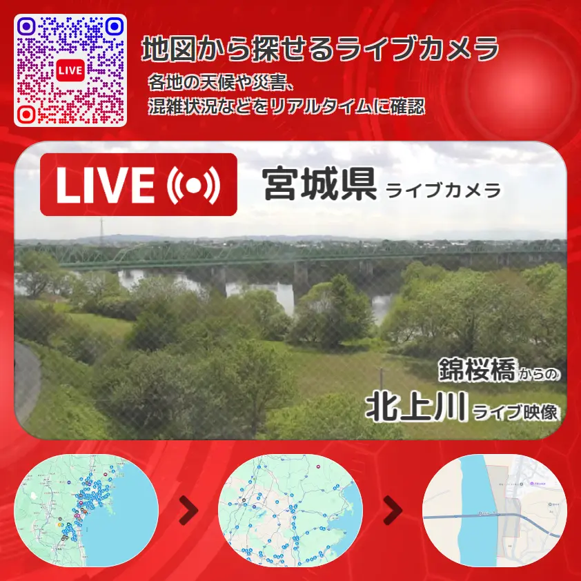 宮城県 「北上川」ライブ映像(錦桜橋 設置カメラ) ライブカメラ 監視カメラ