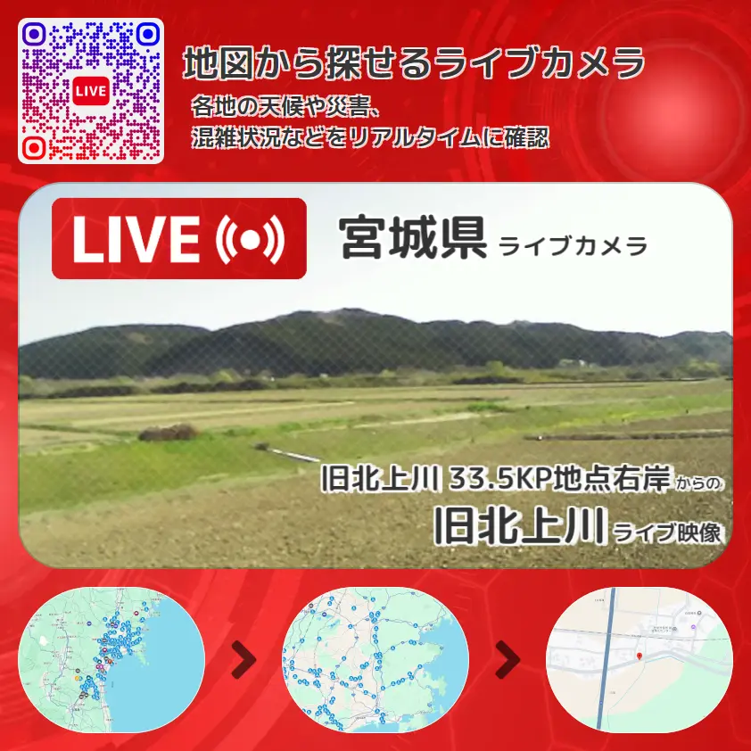宮城県 「旧北上川」ライブ映像(旧北上川 33.5KP地点右岸 設置カメラ) ライブカメラ 監視カメラ
