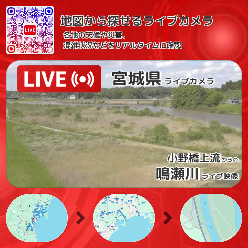 宮城県 「鳴瀬川」ライブ映像(小野橋上流 設置カメラ) ライブカメラ 監視カメラ