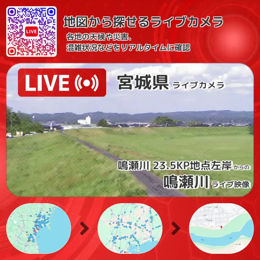 宮城県 「鳴瀬川」ライブ映像(鳴瀬川 23.5KP地点左岸 設置カメラ) ライブカメラ 監視カメラ
