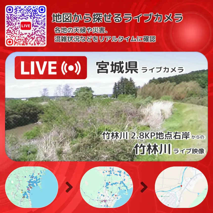 宮城県 「竹林川」ライブ映像(竹林川 2.8KP地点右岸 設置カメラ) ライブカメラ 監視カメラ
