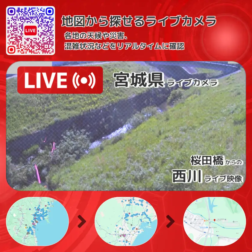 宮城県 「西川」ライブ映像(桜田橋 設置カメラ) ライブカメラ 監視カメラ