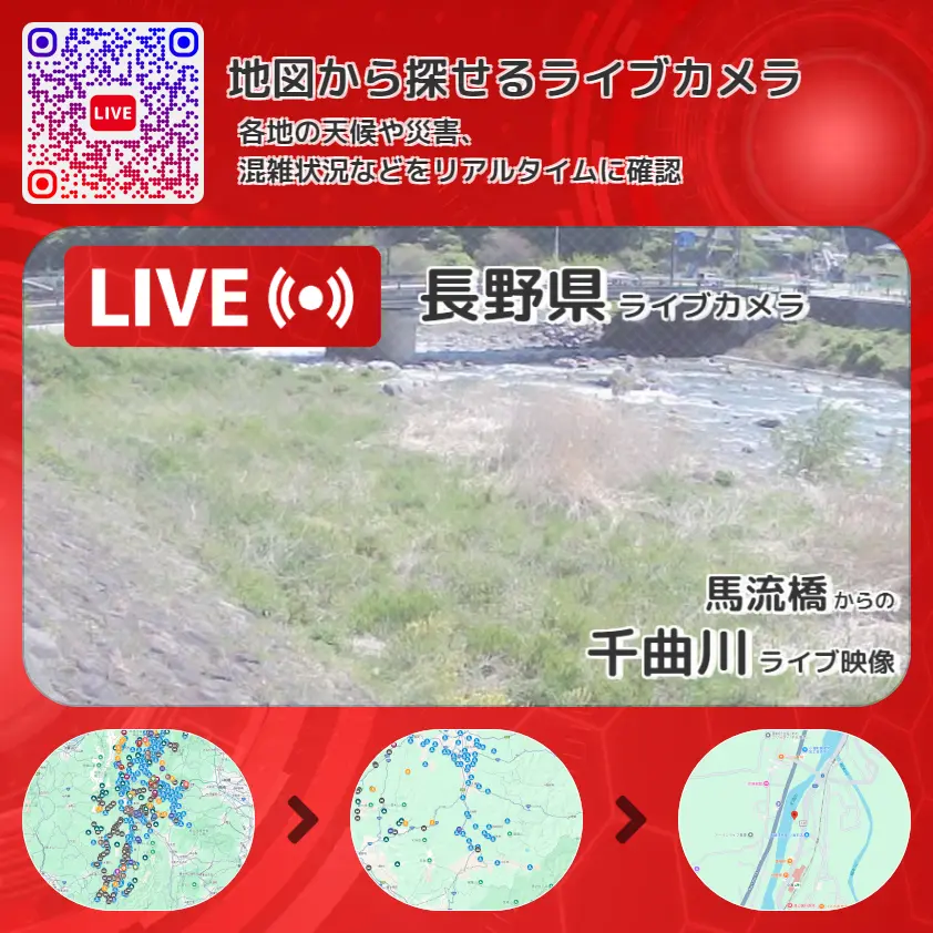 長野県 「千曲川」ライブ映像(馬流橋 設置カメラ) ライブカメラ 監視カメラ