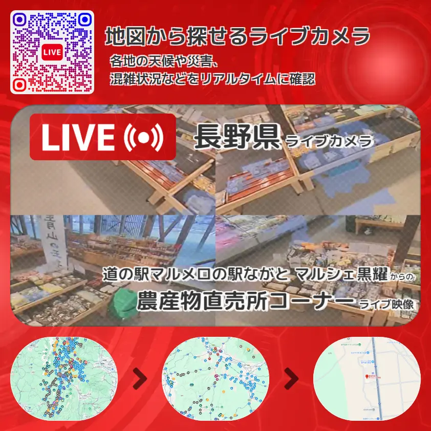 長野県 「農産物直売所コーナー」ライブ映像（道の駅マルメロの駅ながと マルシェ黒耀 設置カメラ） ライブカメラ 監視カメラ