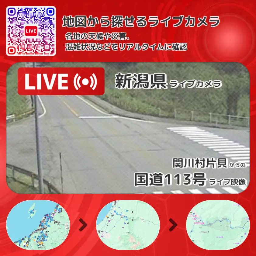 新潟県 「国道113号」ライブ映像(関川村片貝 設置カメラ) ライブカメラ 監視カメラ