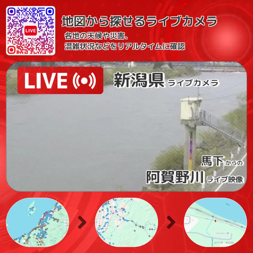 新潟県 「阿賀野川」ライブ映像(馬下 設置カメラ) ライブカメラ 監視カメラ