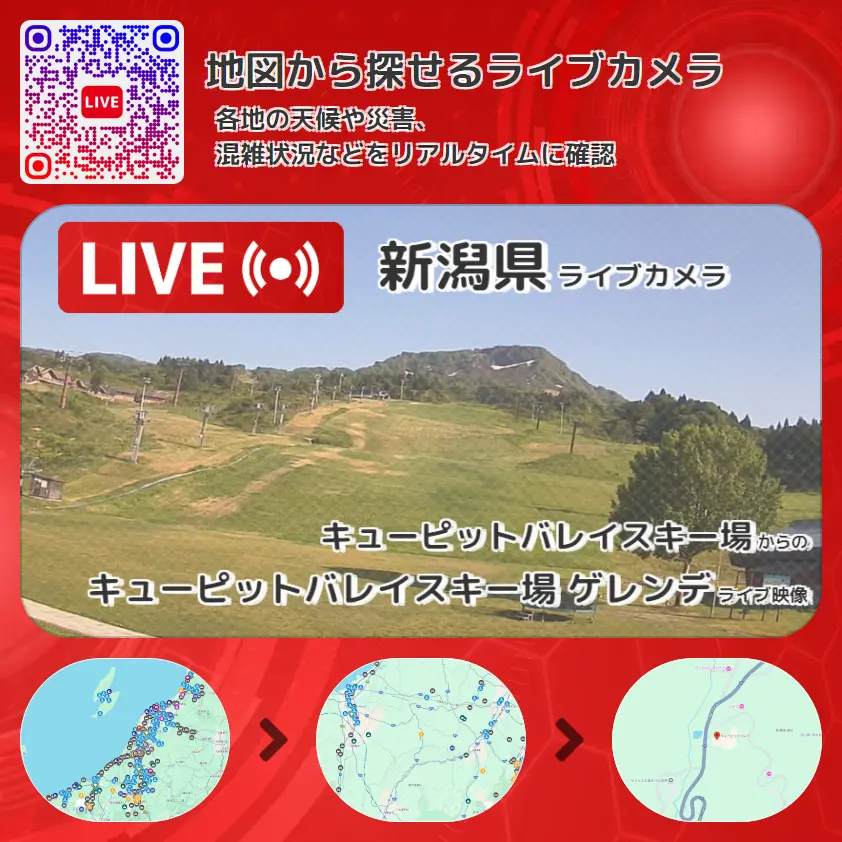 新潟県 「キューピットバレイスキー場 ゲレンデ」ライブ映像(キューピットバレイスキー場 設置カメラ) ライブカメラ 監視カメラ