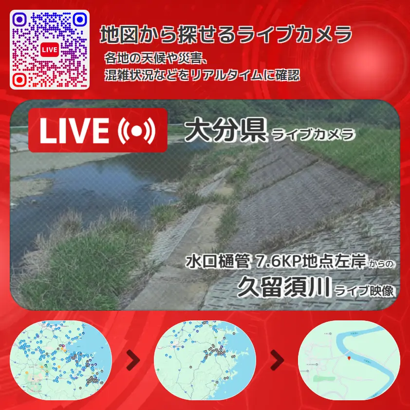 大分県 「久留須川」ライブ映像(水口樋管 7.6KP地点左岸 設置カメラ) ライブカメラ 監視カメラ