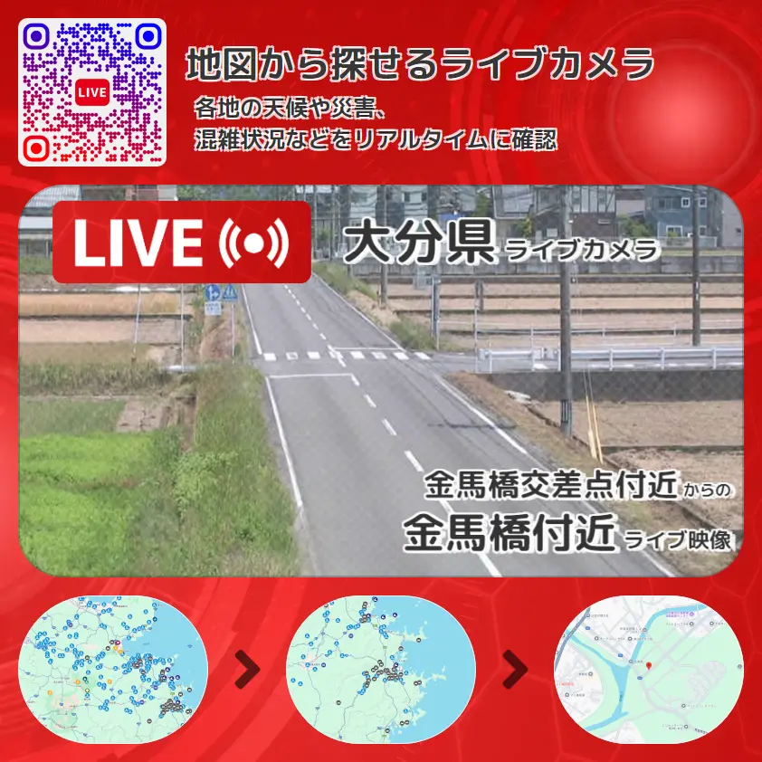 大分県 「金馬橋付近」ライブ映像(金馬橋交差点付近 設置カメラ) ライブカメラ 監視カメラ