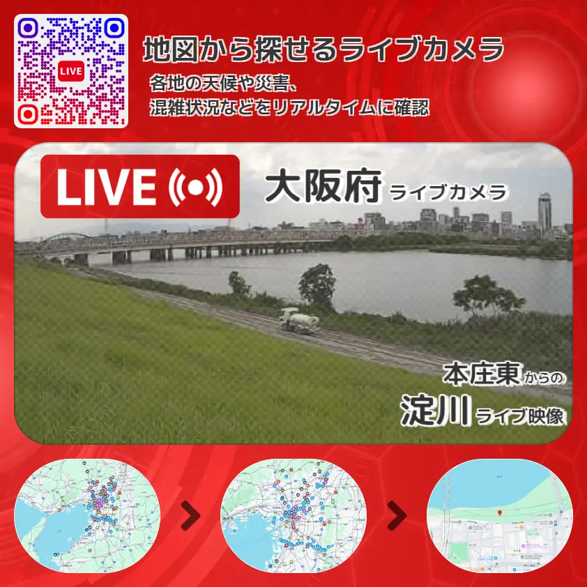大阪府 「淀川」ライブ映像(本庄東 設置カメラ) ライブカメラ 監視カメラ