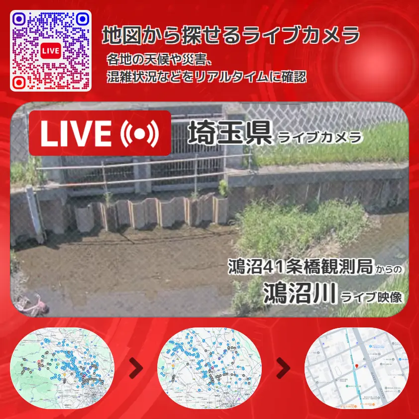 埼玉県 「鴻沼川」ライブ映像(鴻沼41条橋観測局 設置カメラ) ライブカメラ 監視カメラ