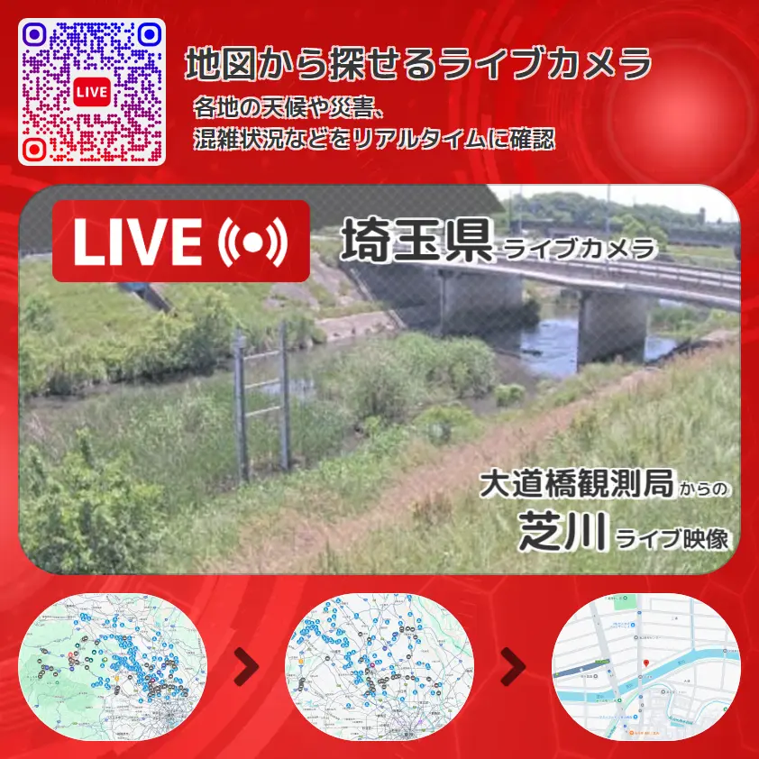 埼玉県 「芝川」ライブ映像(大道橋観測局 設置カメラ) ライブカメラ 監視カメラ