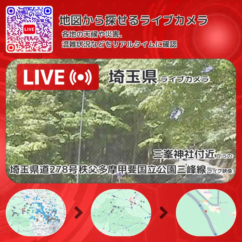 埼玉県 「埼玉県道278号秩父多摩甲斐国立公園三峰線」ライブ映像(三峯神社付近 設置カメラ) ライブカメラ 監視カメラ