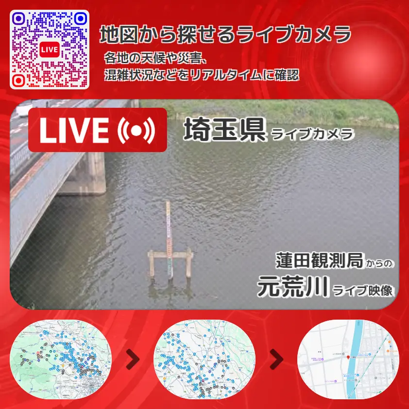 埼玉県 「元荒川」ライブ映像(蓮田観測局 設置カメラ) ライブカメラ 監視カメラ
