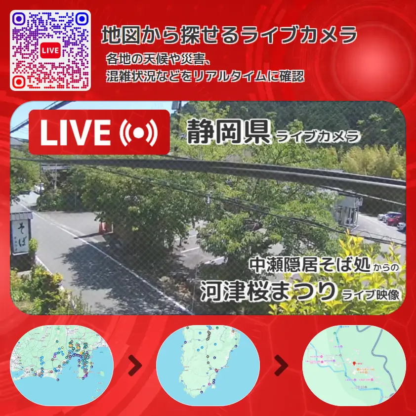 静岡県 「河津桜まつり」ライブ映像(中瀬隠居そば処 設置カメラ) ライブカメラ 監視カメラ