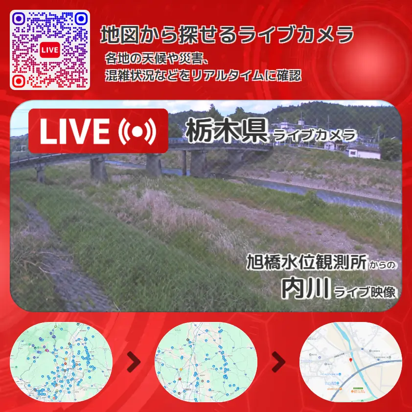 栃木県 「内川」ライブ映像(旭橋水位観測所 設置カメラ) ライブカメラ 監視カメラ