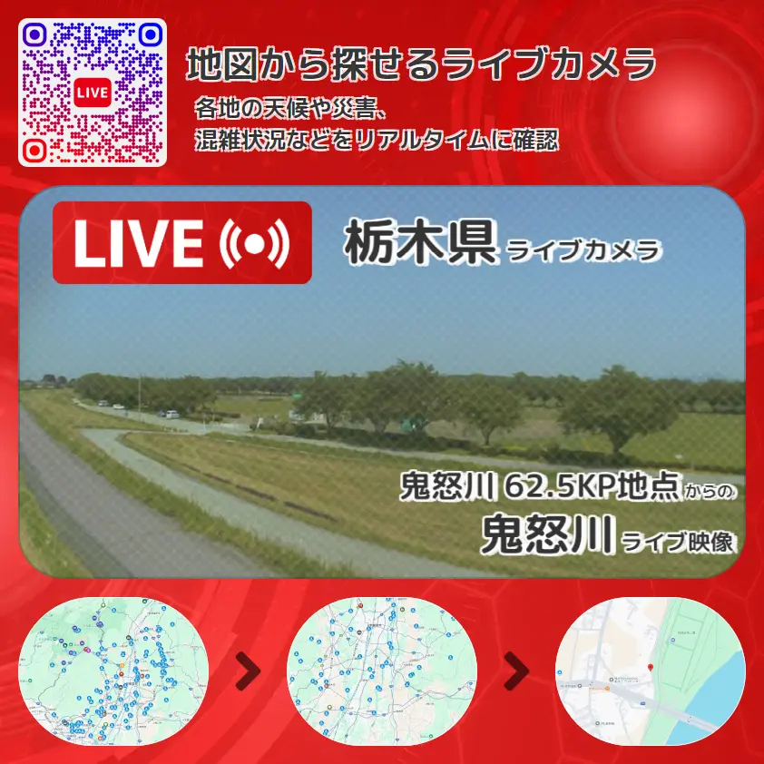 栃木県 「鬼怒川」ライブ映像(鬼怒川 62.5KP地点 設置カメラ) ライブカメラ 監視カメラ
