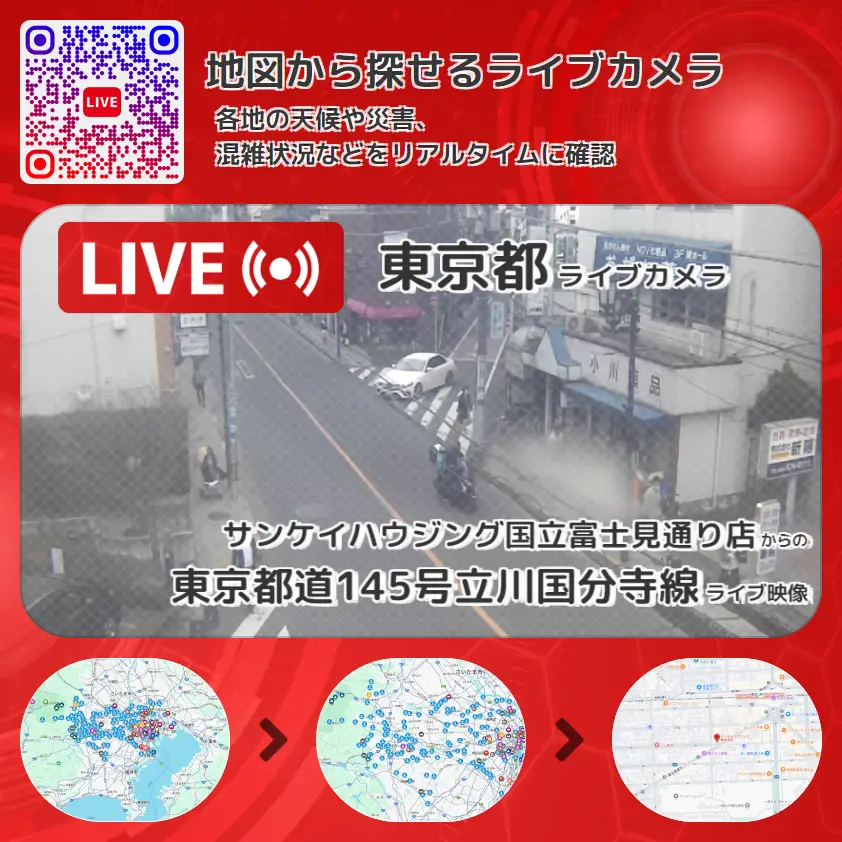 東京都 「東京都道145号立川国分寺線」ライブ映像(サンケイハウジング国立富士見通り店 設置カメラ) ライブカメラ 監視カメラ