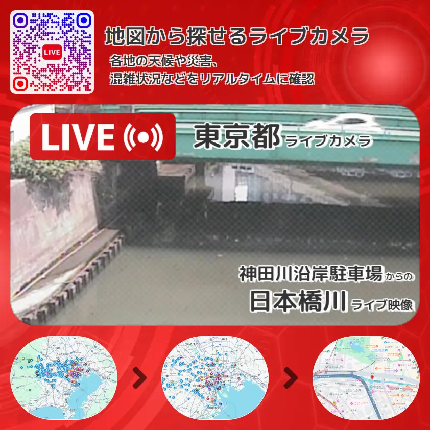 東京都 「日本橋川」ライブ映像(神田川沿岸駐車場 設置カメラ) ライブカメラ 監視カメラ
