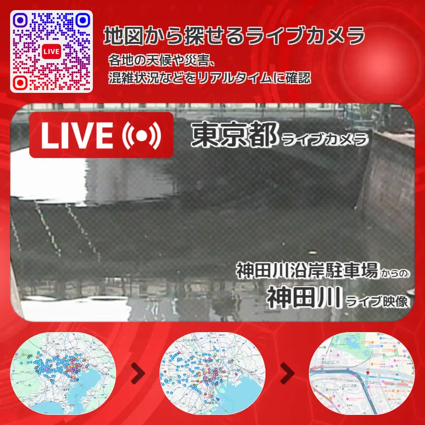 東京都 「神田川」ライブ映像(神田川沿岸駐車場 設置カメラ) ライブカメラ 監視カメラ