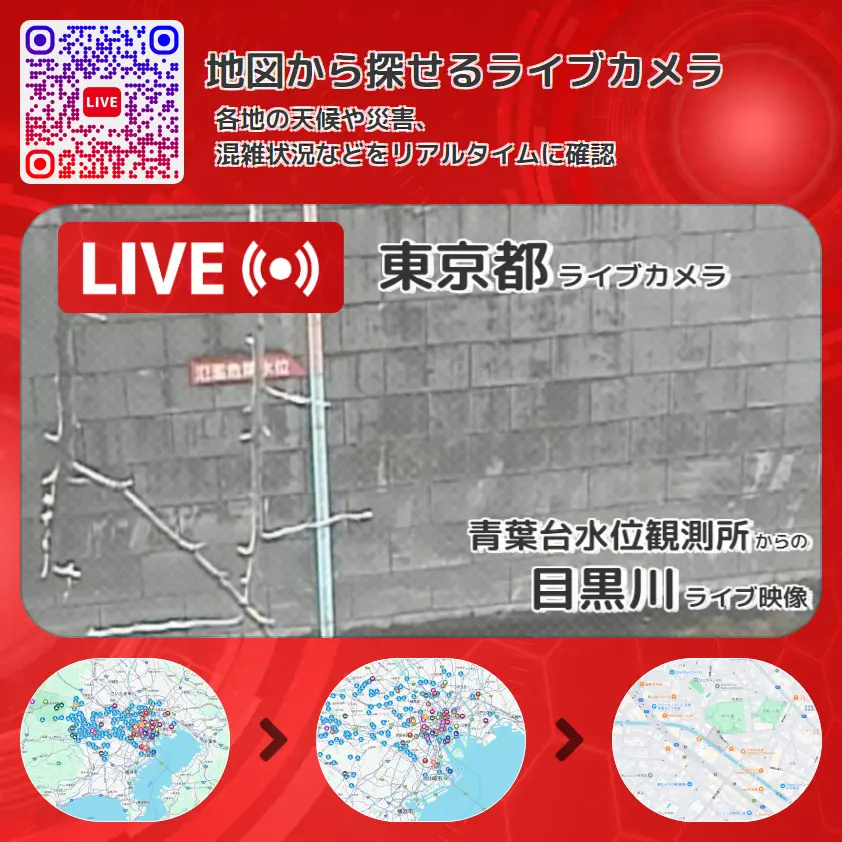 東京都 「目黒川」ライブ映像(青葉台水位観測所 設置カメラ) ライブカメラ 監視カメラ