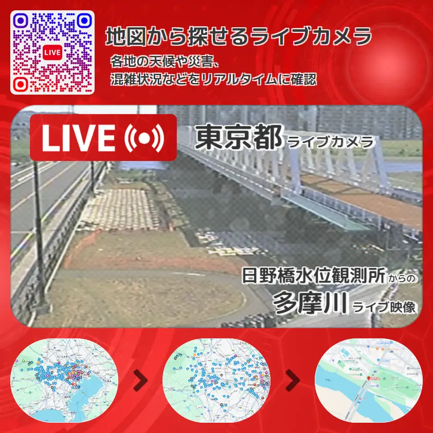 東京都 「多摩川」ライブ映像(日野橋水位観測所 設置カメラ) ライブカメラ 監視カメラ