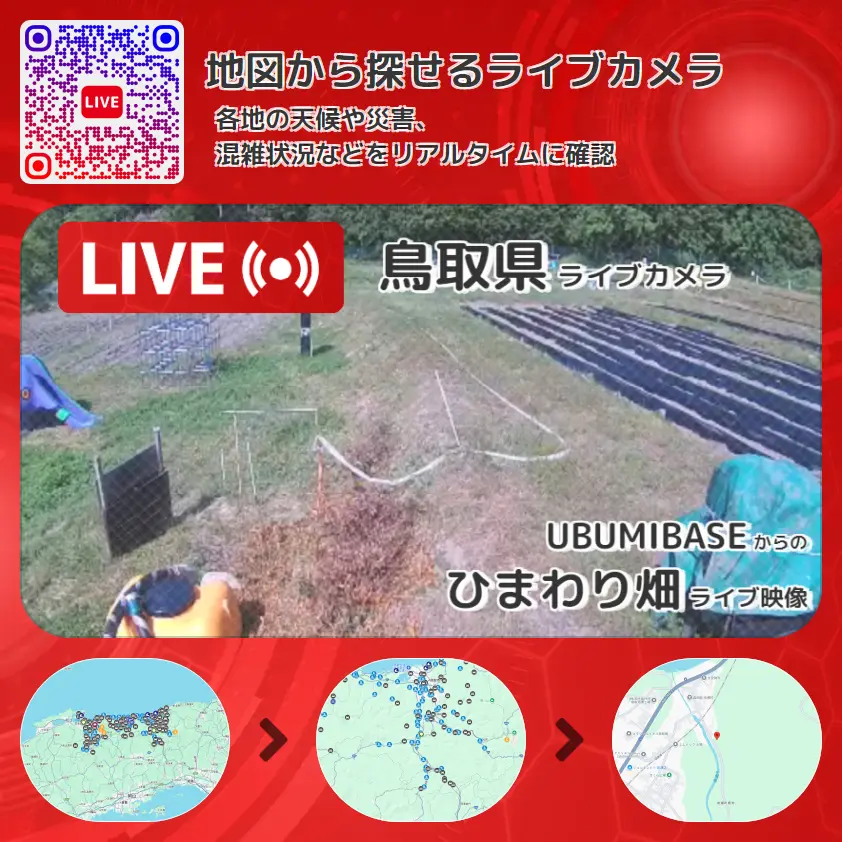 鳥取県 「ひまわり畑」ライブ映像(UBUMIBASE 設置カメラ) ライブカメラ 監視カメラ