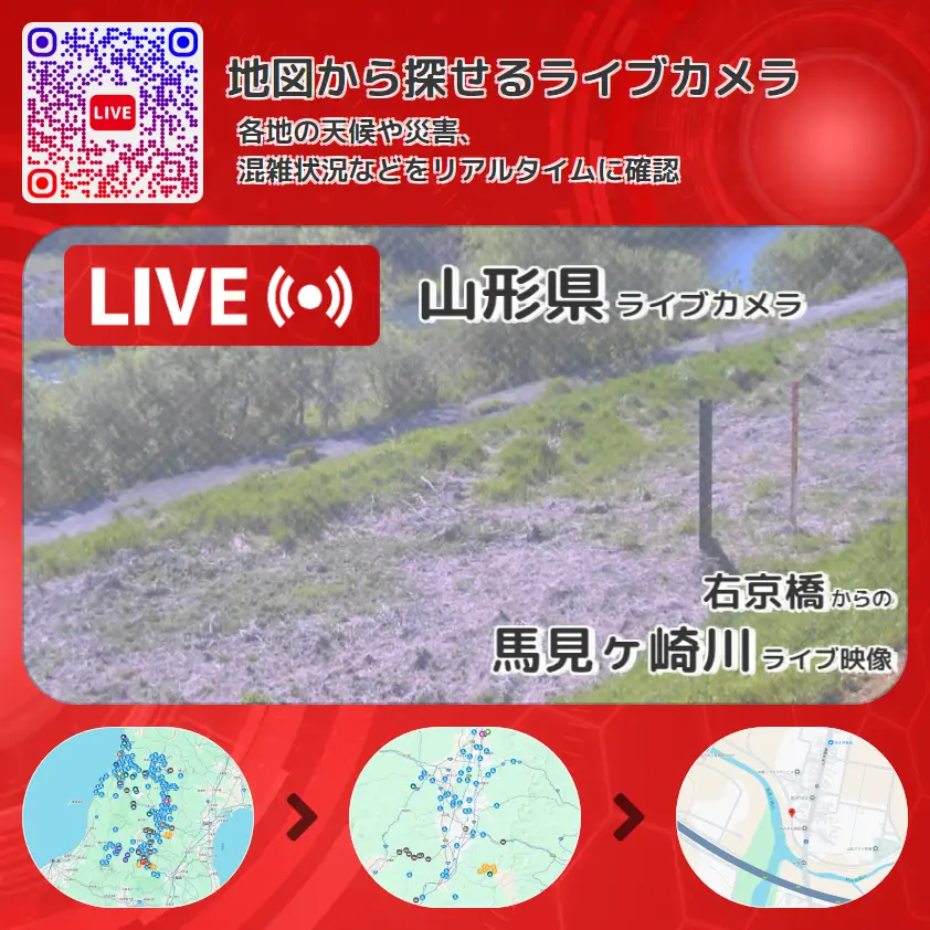 山形県 「馬見ヶ崎川」ライブ映像(右京橋 設置カメラ) ライブカメラ 監視カメラ