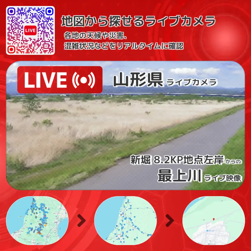山形県 「最上川」ライブ映像(新堀 8.2KP地点左岸 設置カメラ) ライブカメラ 監視カメラ