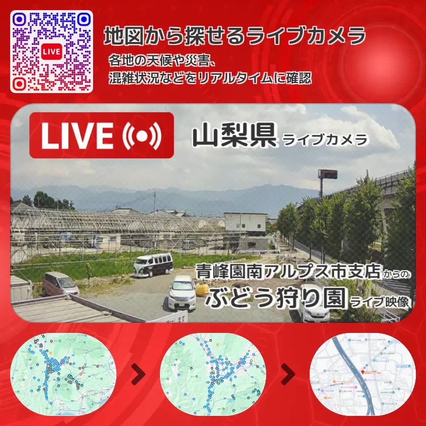 山梨県 「ぶどう狩り園」ライブ映像（青峰園南アルプス市支店 設置カメラ） ライブカメラ 監視カメラ